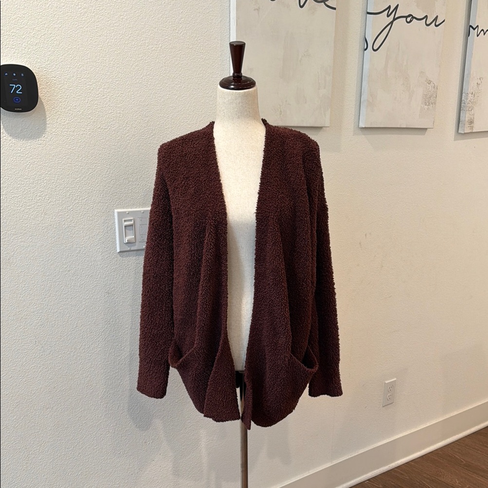 Cozy House Sweater Barefoot Dreams Plush Open-Front Cardigan - Chocolate Brown